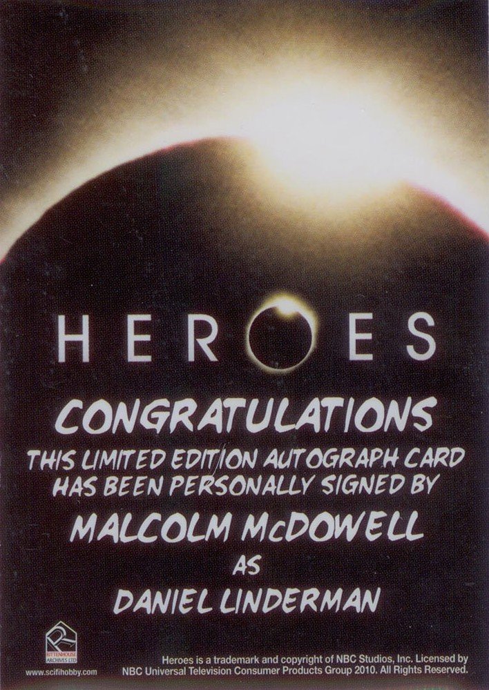 Rittenhouse Archives Heroes Archives Autograph Card  Malcolm McDowell as Daniel Linderman