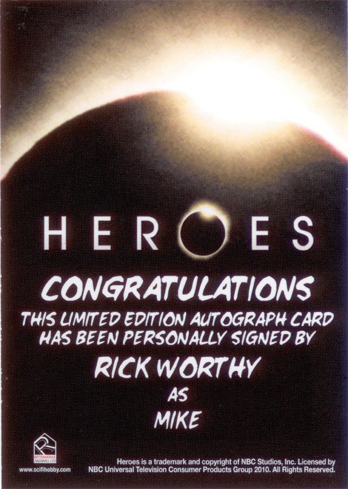 Rittenhouse Archives Heroes Archives Autograph Card  Rick Worthy as Mike