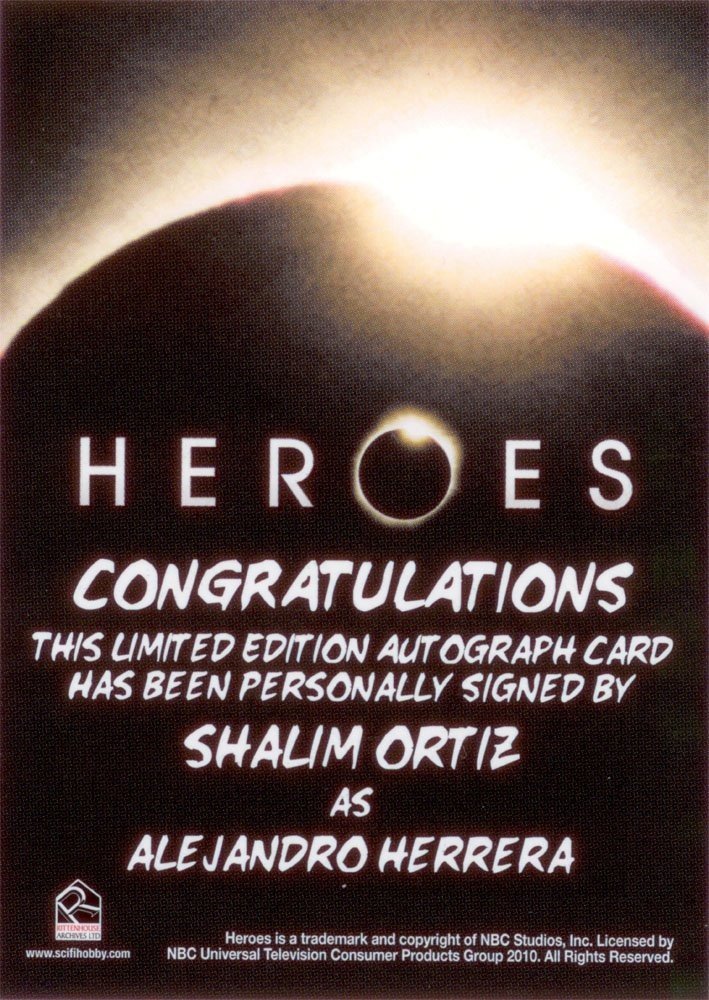 Rittenhouse Archives Heroes Archives Autograph Card  Shalim Ortiz as Alejandro Herrera