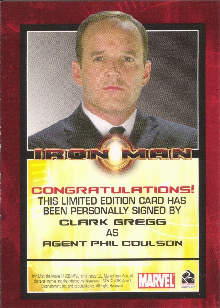 Rittenhouse Archives Iron Man Movie Cards Autograph Card  Clark Gregg as Agent Phil Coulson