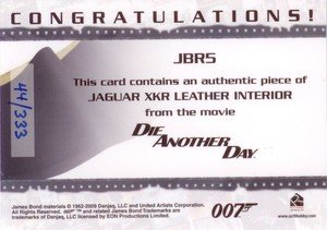 Rittenhouse Archives James Bond: Heroes and Villains Relic Card JBR5 Jaguar XKR Leather Interior from Die Another Day