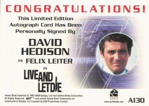 Rittenhouse Archives James Bond: Heroes and Villains Autograph Card A130 David Hedison as Felix Leiter in Live and Let Die