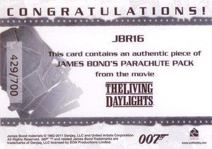 Rittenhouse Archives James Bond: Mission Logs Relic Card JBR16 James Bond's Parachute Pack in The Living Daylights