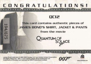 Rittenhouse Archives James Bond Archives Relic Card QC12 James Bond's Shirt, Jacket & Pants - Triple Costume (675)