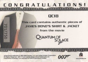 Rittenhouse Archives James Bond Archives Relic Card QC18 James Bond's Shirt & Jacket - Dual Costume (750)