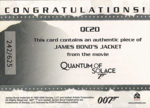 Rittenhouse Archives James Bond Archives Relic Card QC20 James Bond's Jumbo Jacket - Single Costume (625)