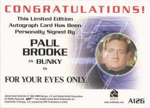 Rittenhouse Archives James Bond Archives Autograph Card A126 Paul Brooke as Bunky 