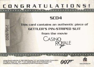 Rittenhouse Archives James Bond In Motion Costume Card SC04 Gettler's Pin-Striped Suit from Casino Royale
