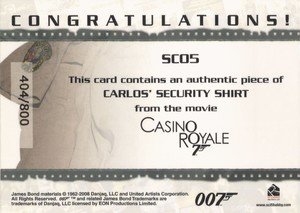 Rittenhouse Archives James Bond In Motion Costume Card SC05 Carlos' Security Shirt from Casino Royale