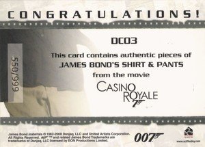 Rittenhouse Archives James Bond In Motion Costume Card DC03 James Bond's Shirt & Pants from Casino Royale