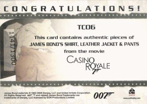 Rittenhouse Archives James Bond In Motion Costume Card TC06 James Bond's Shirt, Leather Jacket & Pants  from Casino Royale