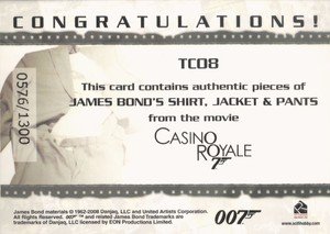 Rittenhouse Archives James Bond In Motion Costume Card TC08 James Bond's Shirt, Jacket & Pants from Casino Royale