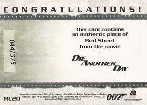 Rittenhouse Archives James Bond In Motion Relic Card RC20 Bed Sheets from Die Another Day