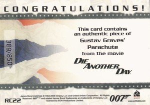 Rittenhouse Archives James Bond In Motion Relic Card RC22 Gustav Graves' Parachute  from Die Another Day