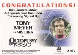 Rittenhouse Archives James Bond In Motion Autograph Card A86 Tony Meyer as Mischka in Octopussy