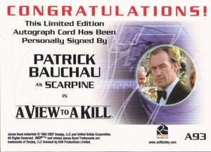 Rittenhouse Archives James Bond In Motion Autograph Card A93 Patrick Bauchau as Scarpine in A View To A Kill