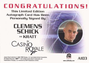 Rittenhouse Archives James Bond In Motion Autograph Card A103 Clemens Schick as Kratt in Casino Royale