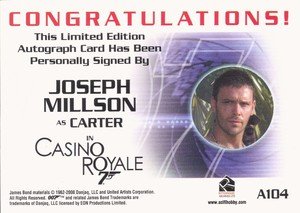 Rittenhouse Archives James Bond In Motion Autograph Card A104 Joseph Millson as Carter in Casino Royale
