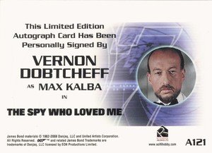 Rittenhouse Archives James Bond In Motion Autograph Card A121 Vernon Dobtcheff as Max Kalba in The Spy Who Loved Me