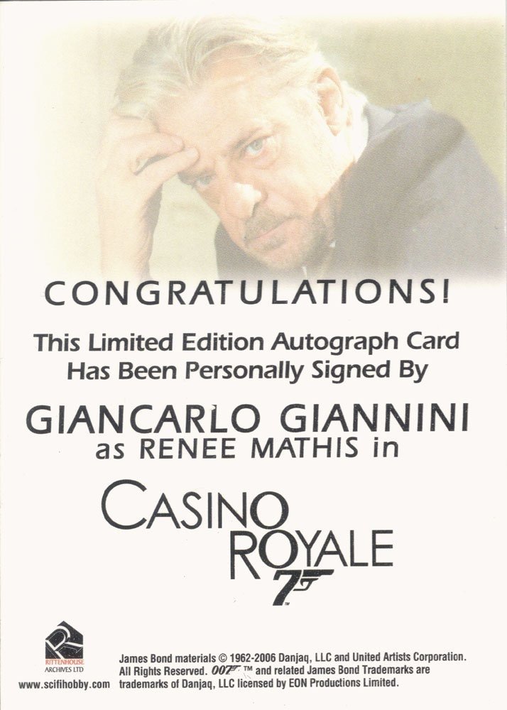 Rittenhouse Archives James Bond In Motion Autograph Card  Giancarlo Giannini as Renee Mathis in Casino Royale