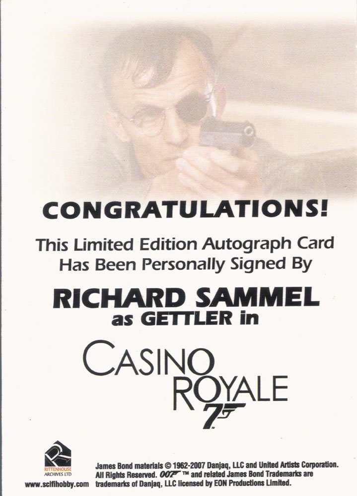 Rittenhouse Archives James Bond In Motion Autograph Card  Richard Sammel as Gettler in Casino Royale