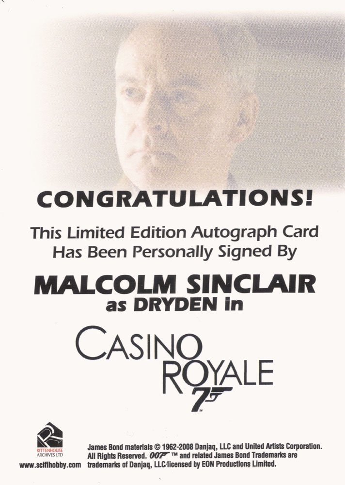Rittenhouse Archives James Bond In Motion Autograph Card  Malcolm Sinclair as Dryden in Casino Royale