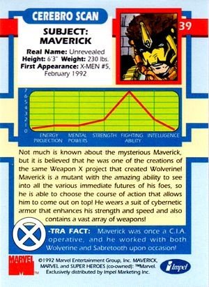 Impel X-Men Series I Base Card 39 Maverick