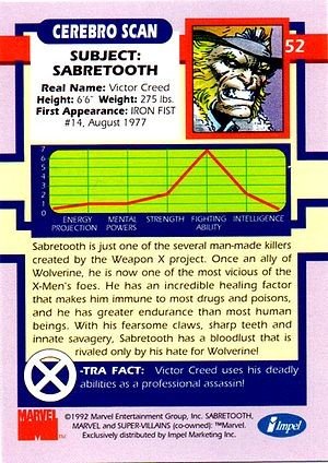 Impel X-Men Series I Base Card 52 Sabretooth