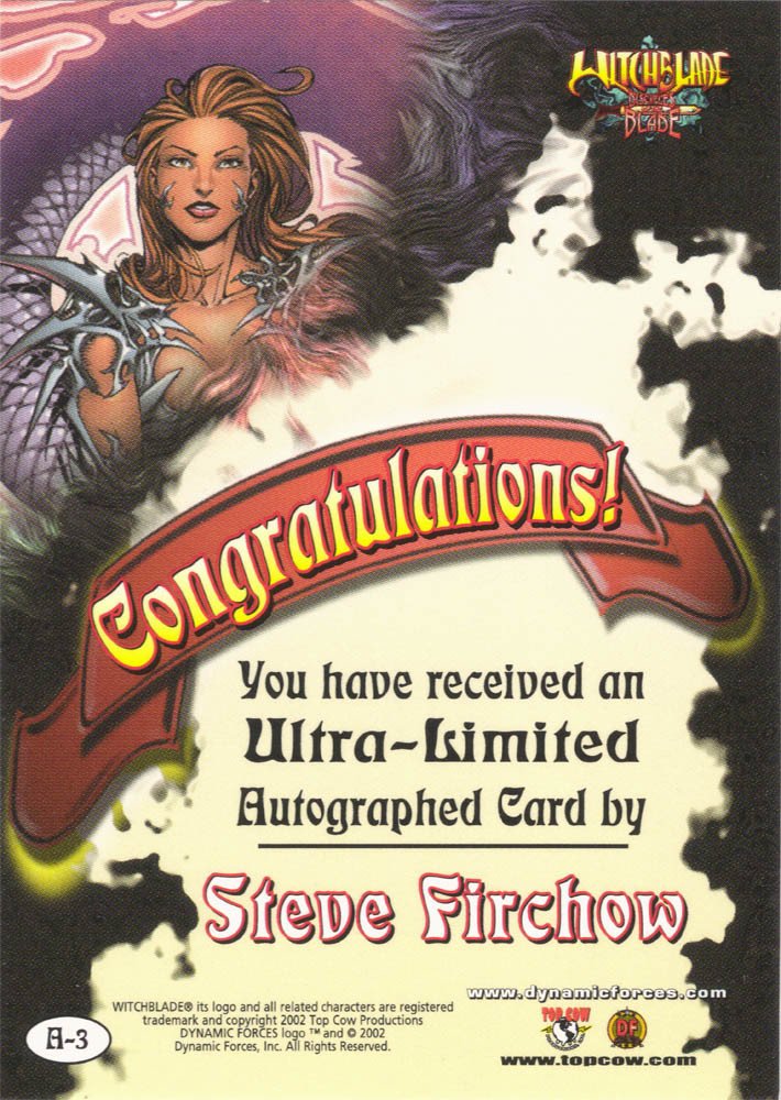 Dynamic Forces Witchblade: Disciples of the Blade Autograph Card A-3 Steve Firchow
