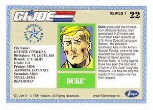 Impel G.I. Joe Series 1 Base Card 22 Duke