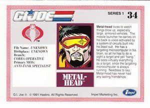 Impel G.I. Joe Series 1 Base Card 34 Metal-Head