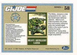 Impel G.I. Joe Series 1 Base Card 58 Heavy Artillery Lazer, H.A.L.