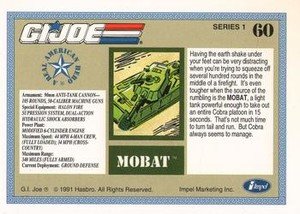 Impel G.I. Joe Series 1 Base Card 60 Motorized Battle Tank, MOBAT