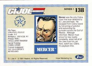 Impel G.I. Joe Series 1 Base Card 138 Mercer