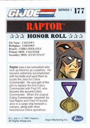 Impel G.I. Joe Series 1 Base Card 177 Raptor