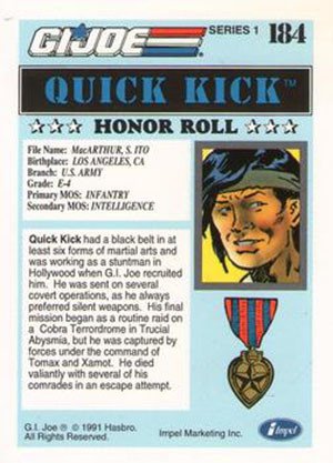Impel G.I. Joe Series 1 Base Card 184 Quick Kick