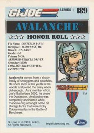 Impel G.I. Joe Series 1 Base Card 189 Avalanche