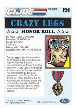 Impel G.I. Joe Series 1 Base Card 191 Crazy Legs