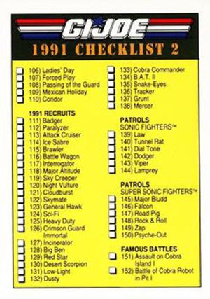 Impel G.I. Joe Series 1 Base Card 200 1991 Checklist 2