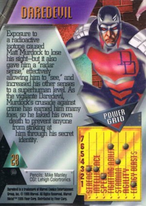 Fleer Marvel Metal Base Card 28 Daredevil
