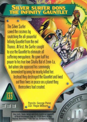 Fleer Marvel Metal Base Card 133 Silver Surfer Dons the Infinity Gauntlet