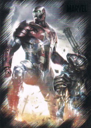 Rittenhouse Archives Marvel Heroes and Villains Base Card 1 War Machine vs. Iron Patriot