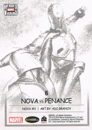 Rittenhouse Archives Marvel Heroes and Villains Base Card 6 Nova vs. Penance