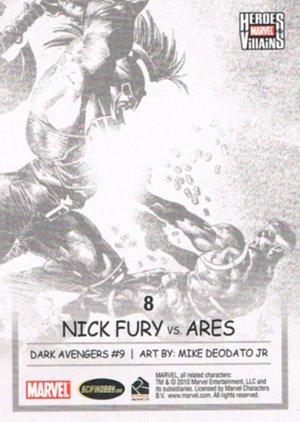 Rittenhouse Archives Marvel Heroes and Villains Base Card 8 Nick Fury vs. Ares