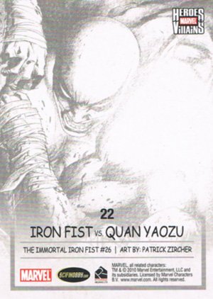 Rittenhouse Archives Marvel Heroes and Villains Base Card 22 Iron Fist vs. Quan Yaozu
