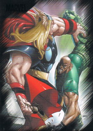 Rittenhouse Archives Marvel Heroes and Villains Base Card 33 Thor vs. Gauntlet