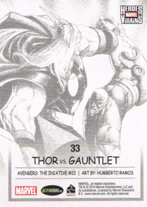 Rittenhouse Archives Marvel Heroes and Villains Base Card 33 Thor vs. Gauntlet