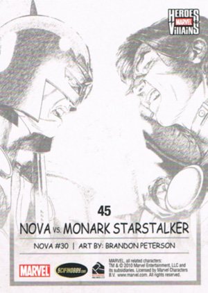 Rittenhouse Archives Marvel Heroes and Villains Base Card 45 Nova vs. Monark Starstalker