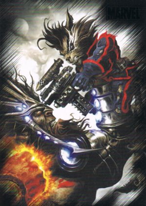Rittenhouse Archives Marvel Heroes and Villains Base Card 49 Rocket Raccoon vs. Blastaar