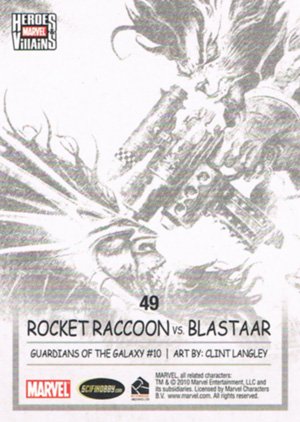 Rittenhouse Archives Marvel Heroes and Villains Base Card 49 Rocket Raccoon vs. Blastaar